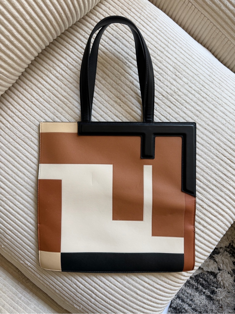 Fendi Brown, Cream & Black Geometric Tote